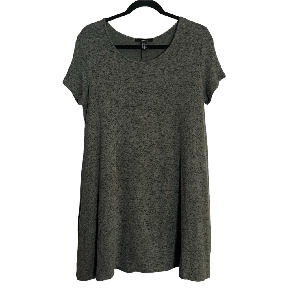 Forever 21 | Olive Green & Gray Marled Midi Short Sleeve T-Shirt Dress Size XL